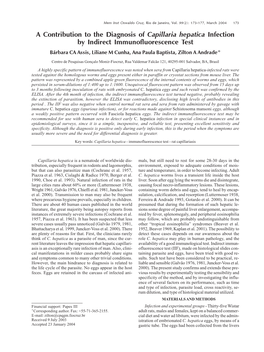 A Contribution to the Diagnosis of Capillaria Hepatica Infection by Indirect Immunofluorescence Test