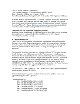 8 December 2004 (Revised 10 January 2005) Topic: Unicode Technical Meeting #101, 15 -18 November 2004, Cupertino, California