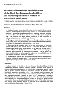 Occurrence of Bombesin and Alytesin in Extracts of the Skin of Three