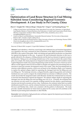 Optimization of Land Reuse Structure in Coal Mining Subsided Areas Considering Regional Economic Development: a Case Study in Pei County, China