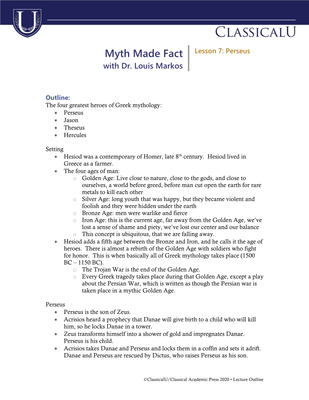 Myth Made Fact Lesson 7: Perseus with Dr