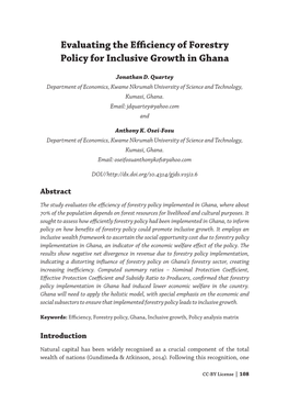 Evaluating the Efficiency of Forestry Policy for Inclusive Growth in Ghana