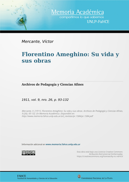 Florentino Ameghino: Su Vida Y Sus Obras
