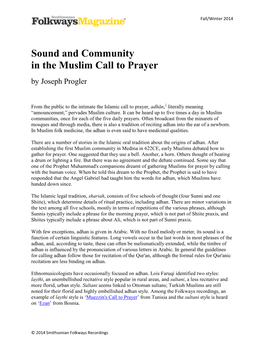 Sound and Community in the Muslim Call to Prayer by Joseph Progler