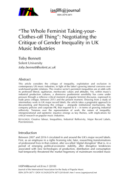 Negotiating the Critique of Gender Inequality in UK Music Industries