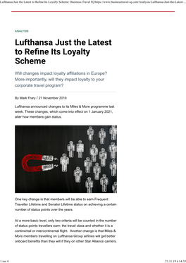 Lufthansa Just the Latest to Refine Its Loyalty Scheme: Business Travel IQ