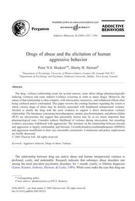 Drugs of Abuse and the Elicitation of Human Aggressive Behavior