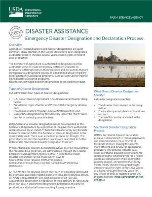 Emergency Disaster Designation and Declaration Process Overview Agriculture-Related Disasters and Disaster Designations Are Quite Common
