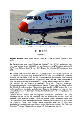 21. – 25. 3. 2009 EUROPA Aegean Airlines Stellte Einen Neuen Airbus A320-200 in Dienst (SX-DVX, Msn 3829). Air Berlin Flottete