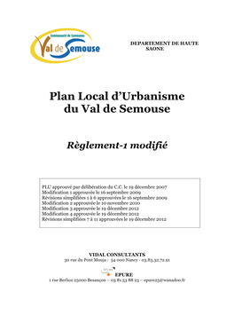Plan Local D'urbanisme Du Val De Semouse