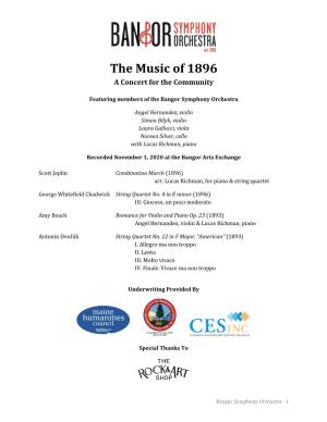 The Music of 1896 a Concert for the Community