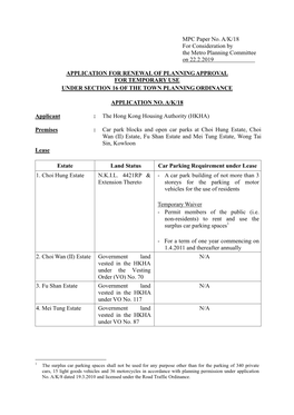 MPC Paper No. A/K/18 for Consideration by the Metro Planning Committee on 22.2.2019