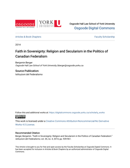 Religion and Secularism in the Politics of Canadian Federalism