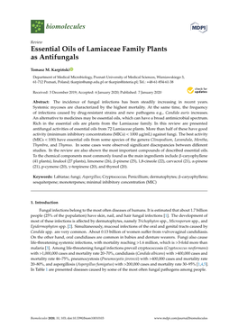 Essential Oils of Lamiaceae Family Plants As Antifungals