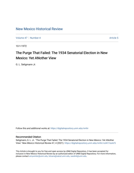 The 1934 Senatorial Election in New Mexico: Yet Another View