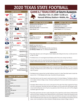 2020 TEXAS STATE FOOTBALL 2020 SCHEDULE GAME 6 / TEXAS STATE at South Alabama Sept
