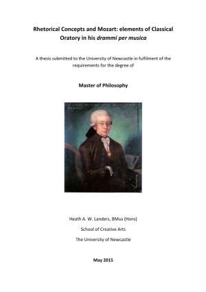 Rhetorical Concepts and Mozart: Elements of Classical Oratory in His Drammi Per Musica