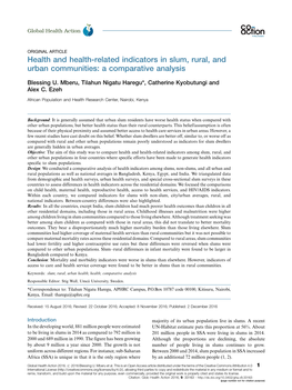 Health and Health-Related Indicators in Slum, Rural, and Urban Communities: a Comparative Analysis