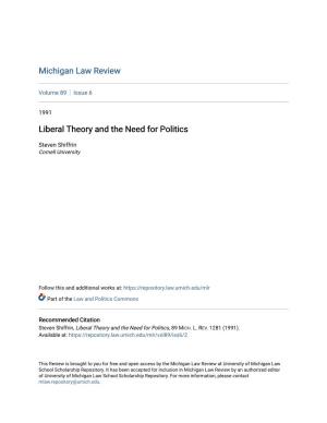 Liberal Theory and the Need for Politics