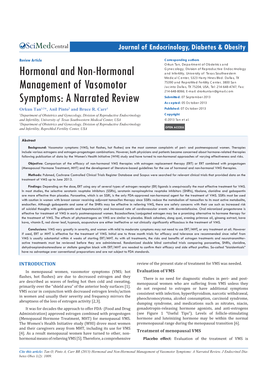 Hormonal and Non-Hormonal Management of Vasomotor Symptoms: a Narrated Review