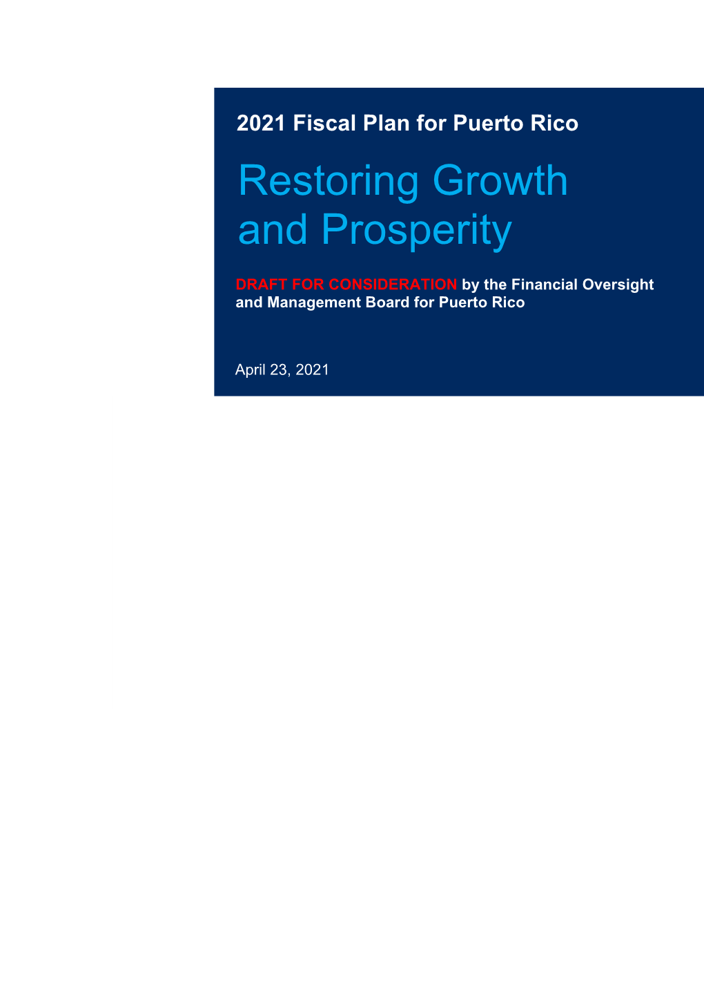 Restoring Growth and Prosperity