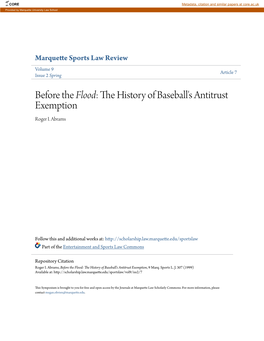 Before the Flood: the History of Baseball's Antitrust Exemption, 9 Marq