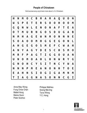 People of Chinatown Word Search