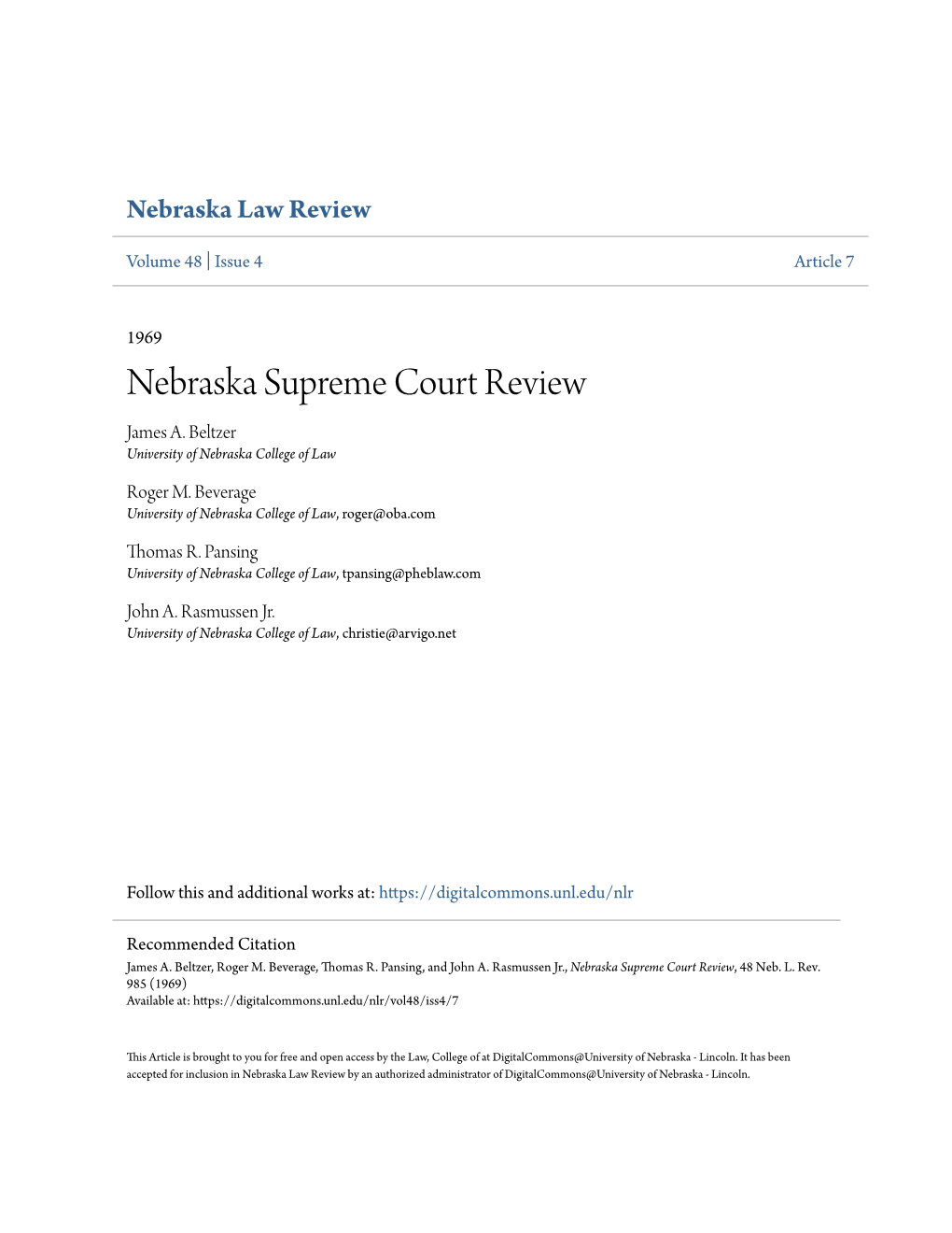 Nebraska Supreme Court Review James A