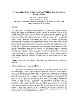 A Longitudinal Study of Database Usage Within a General Audience Digital Library Abstract 1. Introduction and Literature Revie
