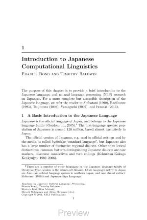 Introduction to Japanese Computational Linguistics Francis Bond and Timothy Baldwin