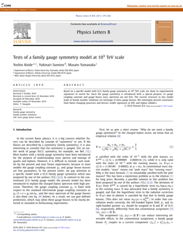 Tests of a Family Gauge Symmetry Model at 103 Tev Scale ∗ Yoshio Koide A, , Yukinari Sumino B, Masato Yamanaka C