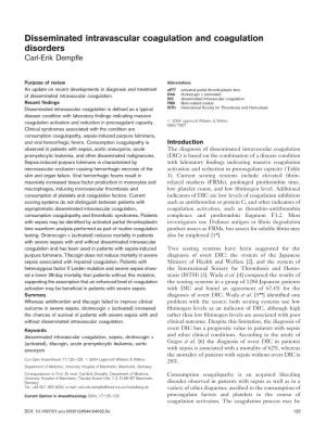 Disseminated Intravascular Coagulation and Coagulation Disorders Carl-Erik Dempfle