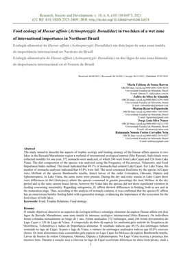 Food Ecology of Hassar Affinis (Actinopterygii: Doradidae)