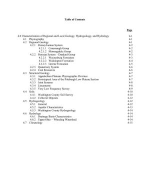 Table of Contents Page 4.0 Characterization of Regional And