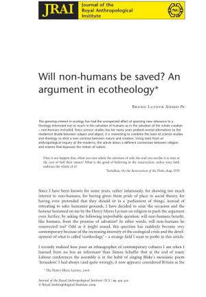 Will Non-Humans Be Saved ? an Argument on Ecotheology