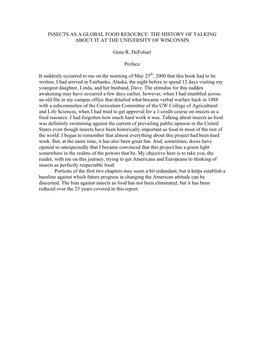 Insects As a Global Food Resource: the History of Talking About It at the University of Wisconsin