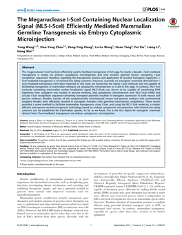 (NLS-I-Scei) Efficiently Mediated Mammalian Germline Transgenesis Via Embryo Cytoplasmic Microinjection
