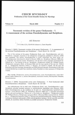 CZECH MYCOLOGY Publication of the Czech Scientific Society for Mycology