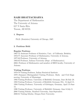 RABI BHATTACHARYA the Department of Mathematics the University of Arizona 617 N Santa Rita Tucson, AZ 85721