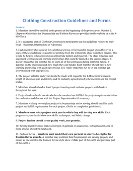 Clothing Construction Guidelines and Forms