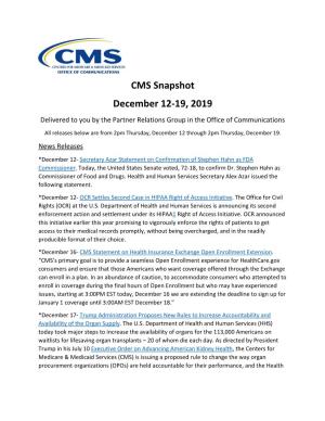 CMS Snapshot December 12-19, 2019 (PDF)