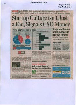 Startup Culture Isn't Just a Fad, Signals CXO Money Snapdeal Raises AGE of INVES1MENI'5 $500 M More'in a Fresh Round