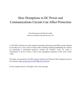 How Disruptions in DC Power and Communications Circuits Can Affect Protection