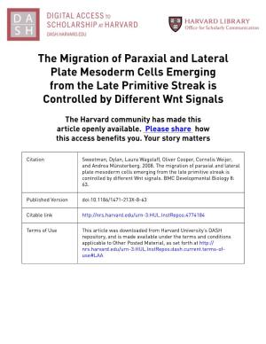 The Migration of Paraxial and Lateral Plate Mesoderm Cells Emerging from the Late Primitive Streak Is Controlled by Different Wnt Signals