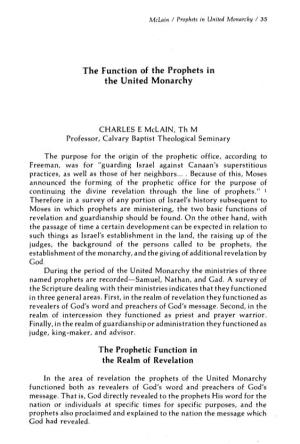 The Function of the Prophets in the United Monarchy