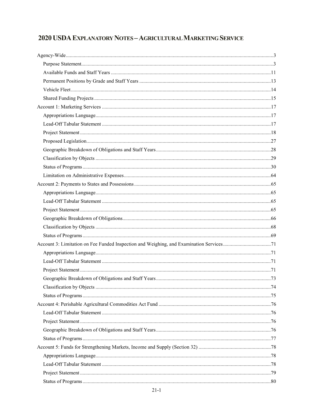 2020Usdaexplanatory Notes –Agricultural Marketing Service