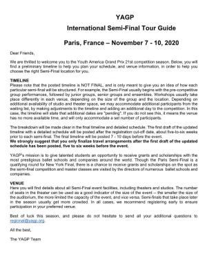 YAGP International Semi-Final Tour Guide Paris, France – November 7