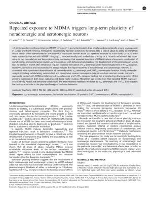 Repeated Exposure to MDMA Triggers Long-Term Plasticity of Noradrenergic and Serotonergic Neurons