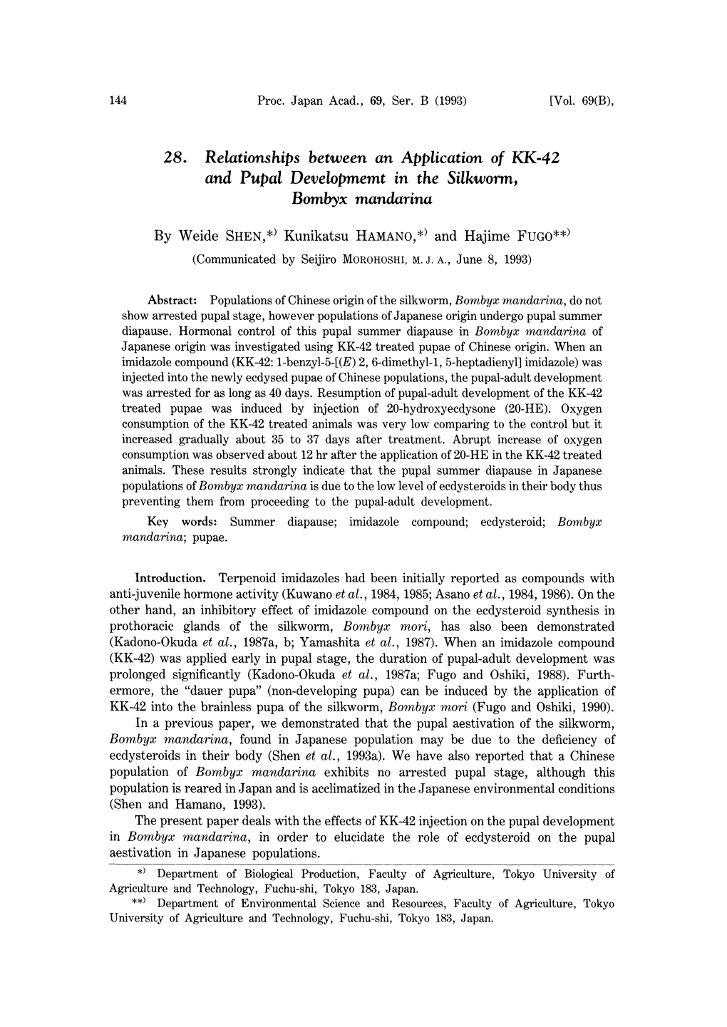 Relationships Between an Application O F KK-42 and Pupal Developmemt