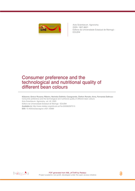 Consumer Preference and the Technological and Nutritional Quality of Different Bean Colours